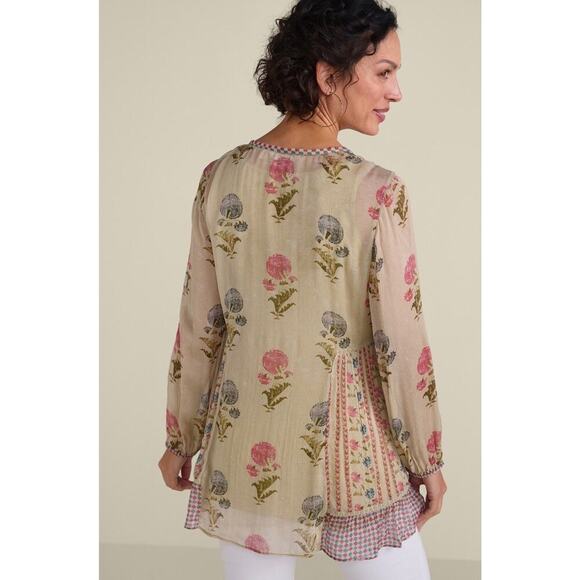 Soft Surroundings Serenata Tunic Top Blouse M Sheer Embroidered Boho Fairy Artsy - Picture 9 of 16